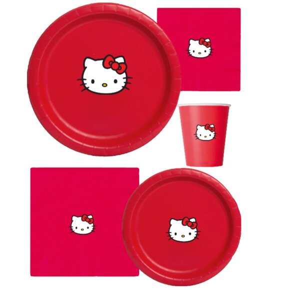 Kitty Party Supplies Set, Red Paper Plates, Cups and Napkins, Party Pack - Picture 3 of 4
